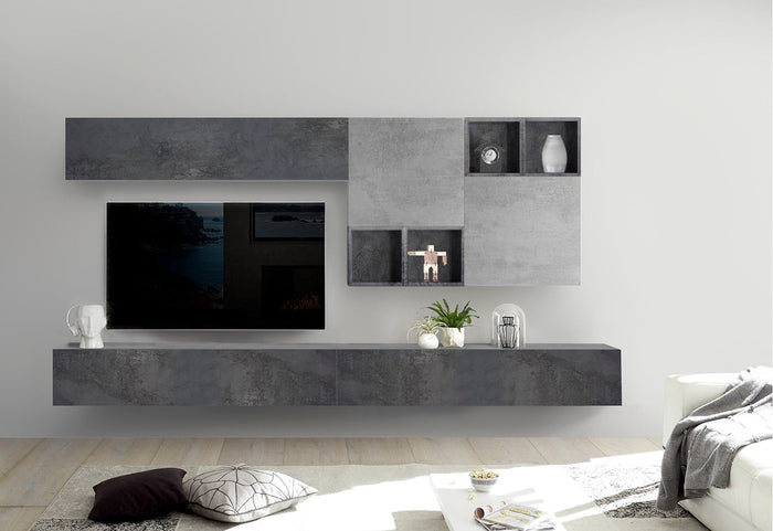 Parete attrezzata con pensili e cubi Ossido, Piombo e Beton, ZLCIFCOMP6