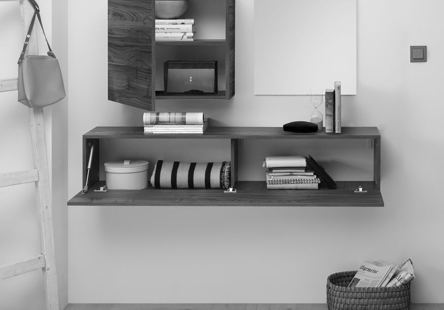 Parete attrezzata, moderna e di design, rovere stelvio, miele e bianco lucido, ZLCCN12