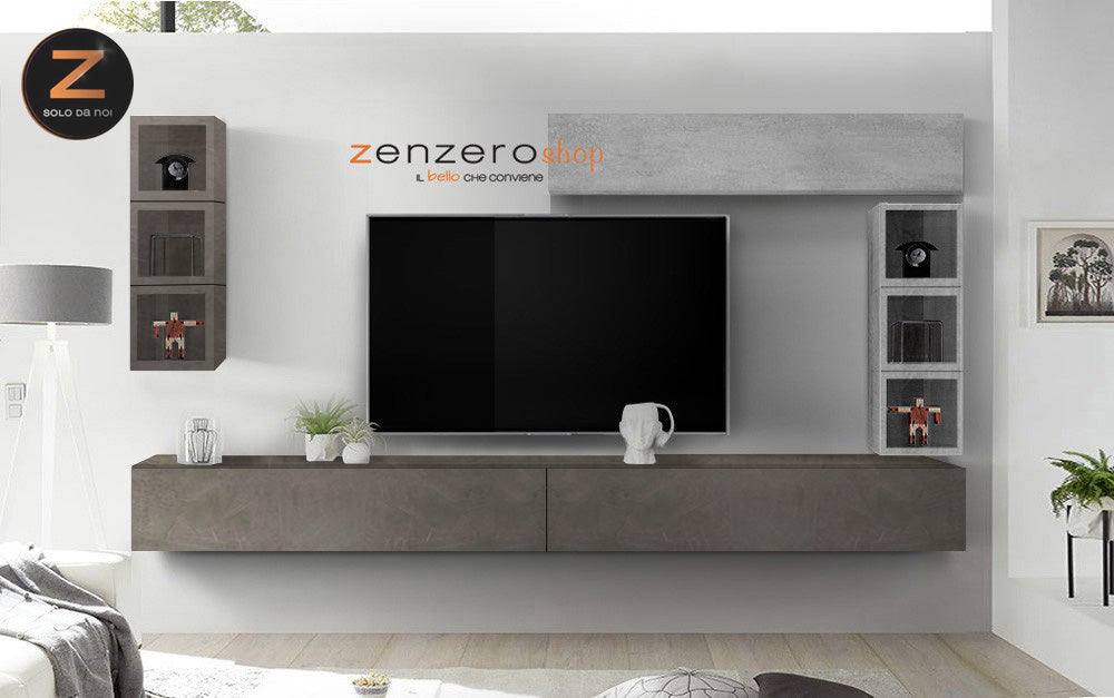 Pareti soggiorno componibili, Soggiorno Zenzero, parete attrezzata sospes,  ,ZLCPARDM