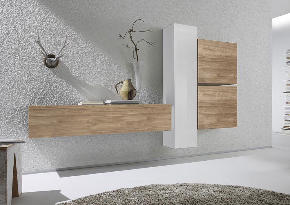 Parete attrezzata moderna di design rovere stelvio e bianco lucido, ZLCCB3-MB