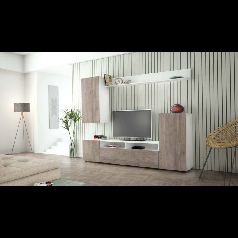 PARETE SOGGIORNO BRIDGE BIANCO E ROVERE CHIARO