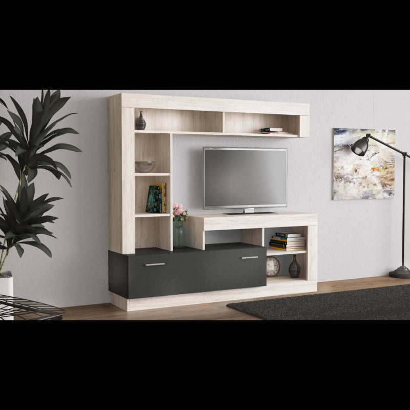 PARETE SOGGIORNO LEONARD ANTRACITE E PINO CHIARO