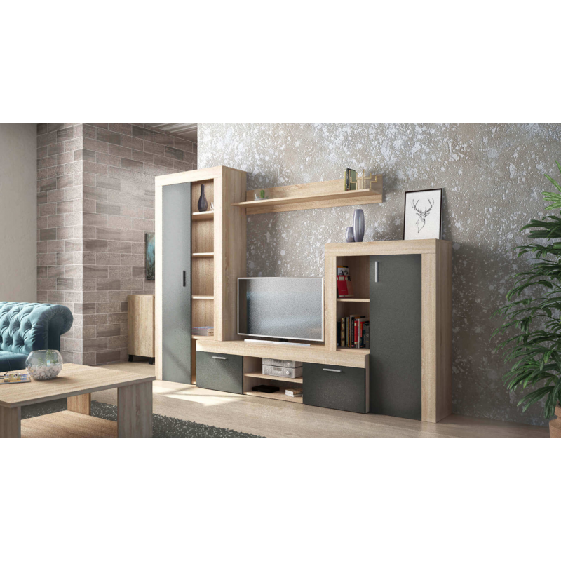 PARETE SOGGIORNO NOBEL ANTRACITE E QUERCIA CHIARO