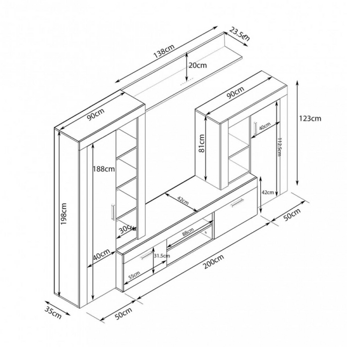 PARETE SOGGIORNO NOBEL ANTRACITE E QUERCIA CHIARO
