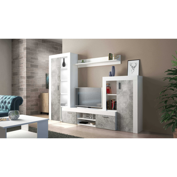 PARETE SOGGIORNO NOBEL BIANCO E GRIGIO EFFETTO CEMENTO