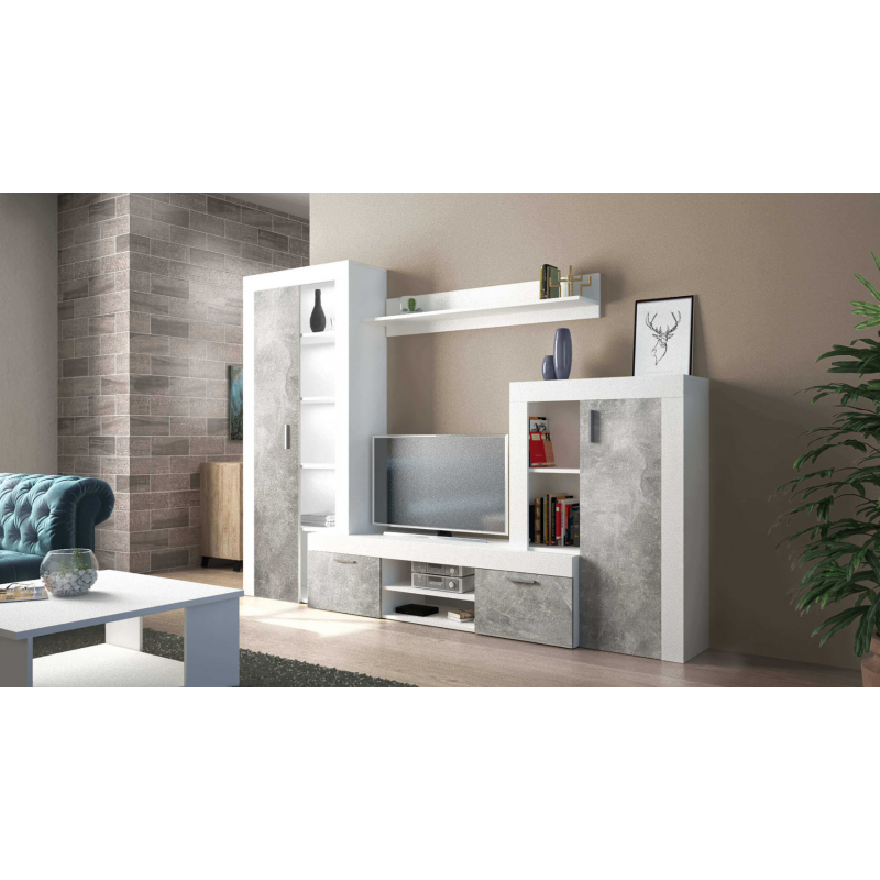 PARETE SOGGIORNO NOBEL BIANCO E GRIGIO EFFETTO CEMENTO