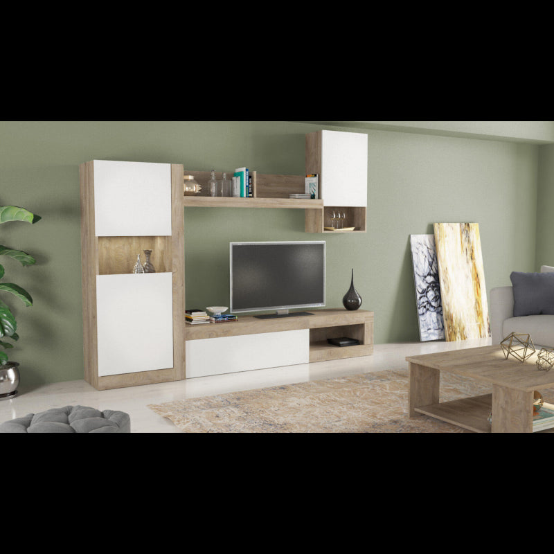 PARETE SOGGIORNO ROOMY BIANCO E ROVERE CHIARO