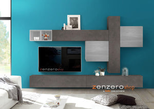 Parete soggiorno Zenzero, parete attrezzata Piombo e Grigio Artico, ZLCAINFCOMP13