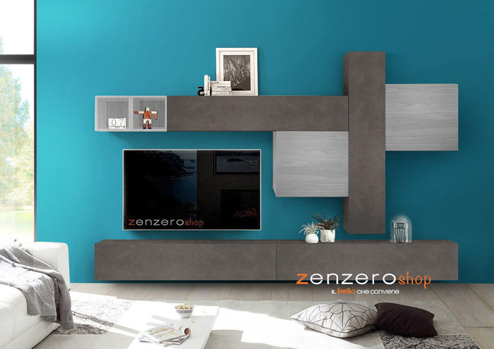 Parete soggiorno Zenzero, parete attrezzata Piombo e Grigio Artico, ZLCAINFCOMP13