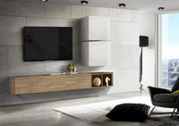 Parete soggiorno moderna, Rovere stelvio, miele e cubi bianchi lucidi ZLCPA04