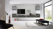 Parete attrezzata con 2 ribalte e 6 cubi, finitura bianco lucido, ossido e beton, ZLCIFCOMP46