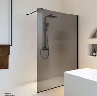 Parete Doccia Walk In H200 Anticalcare 8mm Fumè Profili Nero Opaco - 130 cm