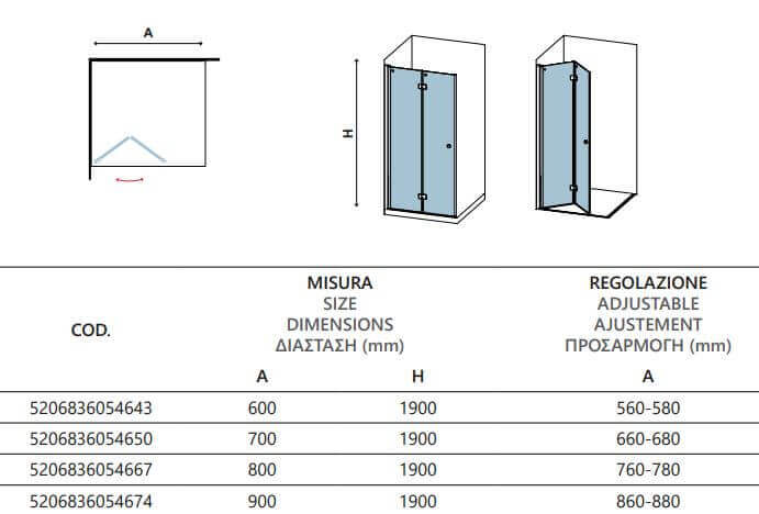 Parete Walkin H200cm Trasparente 6mm Stile Industrial - 69 cm