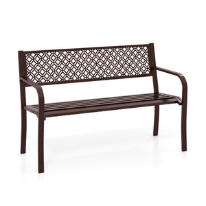 Panca da giardino da 127 cm per esterni panca in metallo, Schienale motivo geometrico Bronzo-Panchine