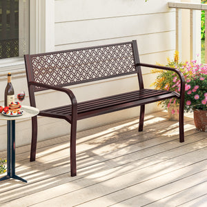 Panca da giardino da 127 cm per esterni panca in metallo, Schienale motivo geometrico Bronzo-Panchine