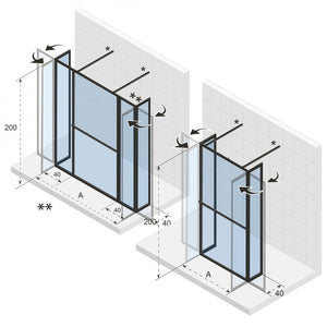 Grande parete doccia italiana LUCID 404 swing RIHO 180x40x200 cm