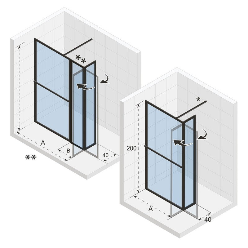 Parete doccia walk-in LUCID 402 SWING RIHO 140x40x200 cm