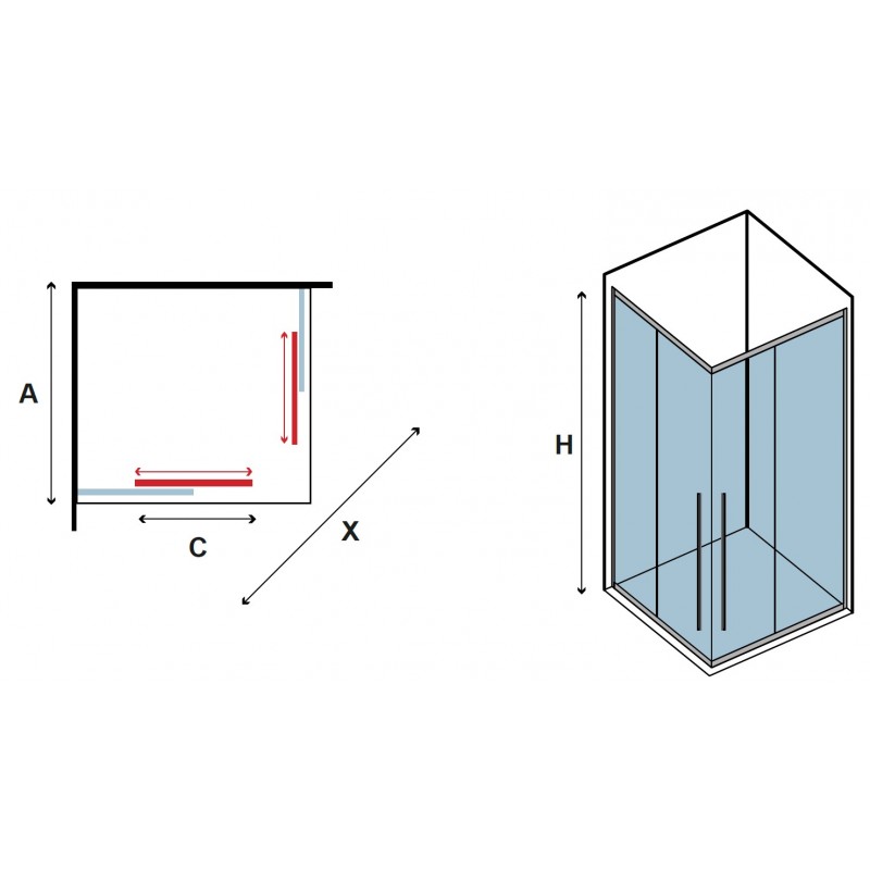 Parete doccia scorrevole SANTORINI 100 profilo cromato 120 x200cm