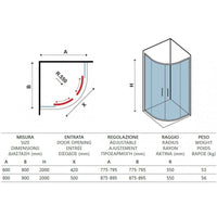 Pareti doccia 1/4 cerchio ELYSIUM 200 90x90 x200 cm