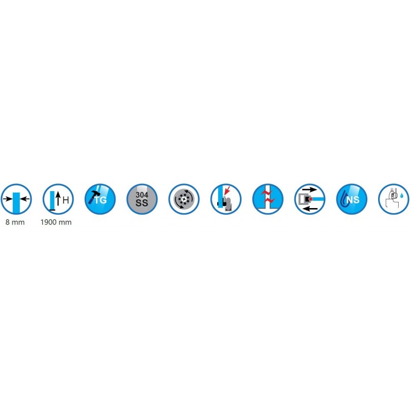 Pareti doccia 1/4 cerchio INOX 200 90x90 H. 190 cm