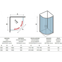 Pareti doccia 1/4 cerchio INOX 200 80x80 H. 190 cm