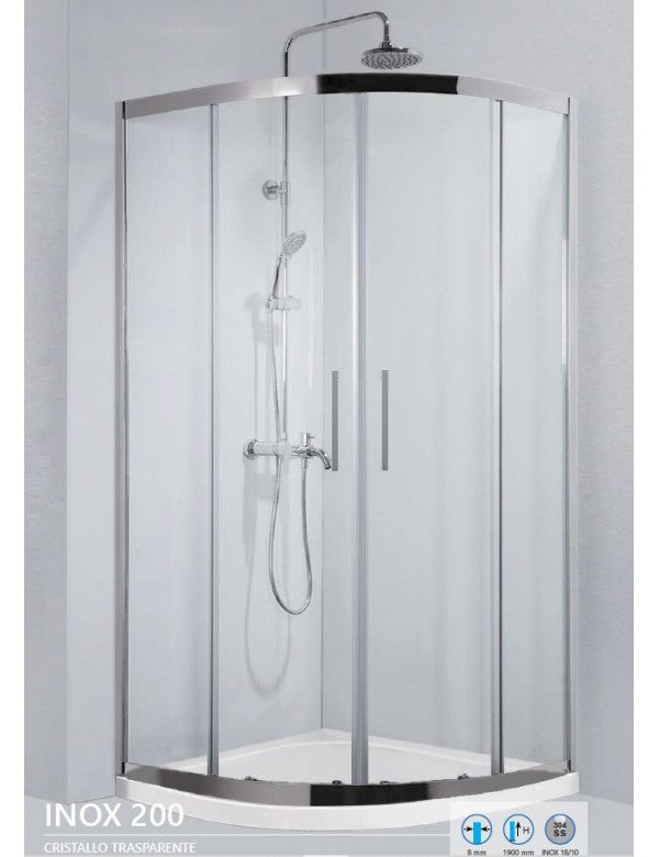 Pareti doccia 1/4 cerchio INOX 200 90x90 H. 190 cm