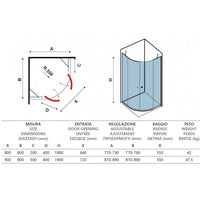 Pareti doccia 1/4 cerchio PANEX 200 80x80 x190 cm