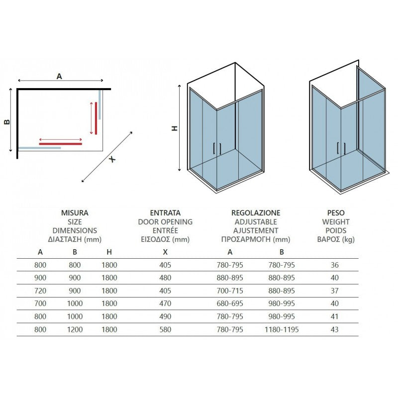 Pareti doccia oscuranti quadrate NEW FLORA 80x80 x180 cm