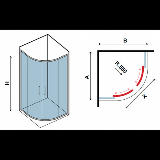 Pareti doccia 1/4 cerchio FLORA 200 80x80 x190 cm