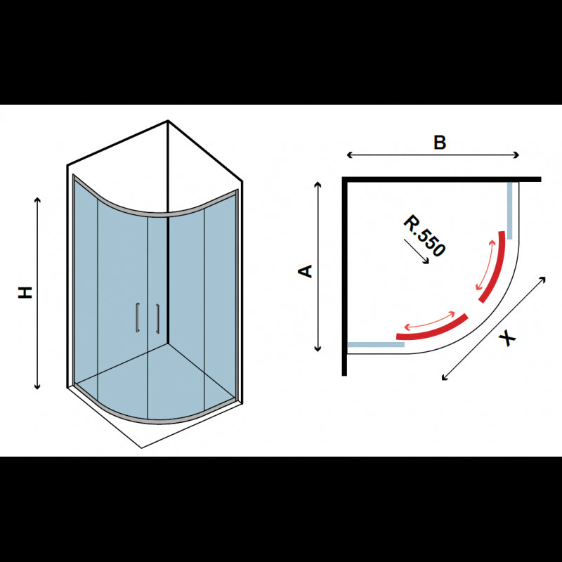 Pareti doccia 1/4 cerchio FLORA 200 80x80 x190 cm