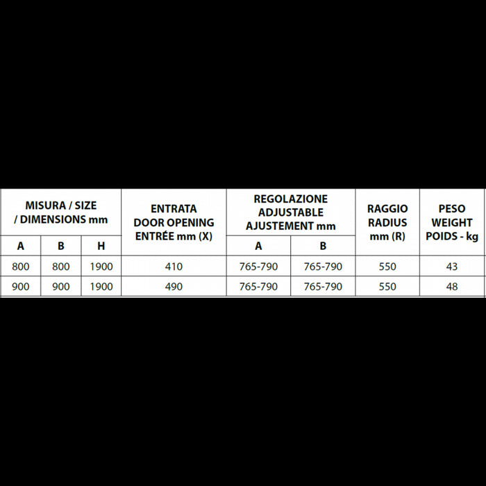 Pareti doccia 1/4 cerchio FLORA 200 90x90 x190 cm