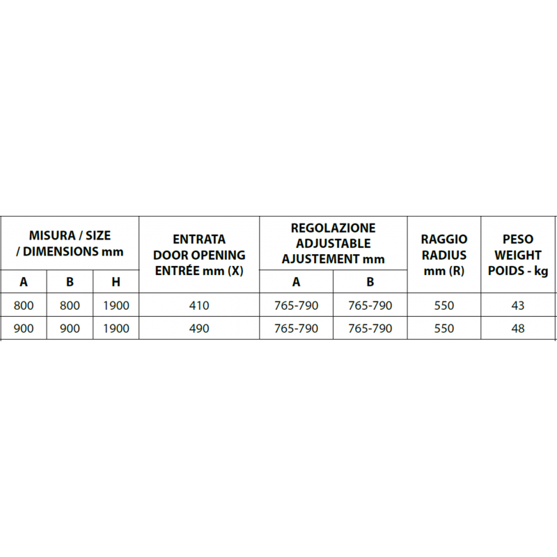 Pareti doccia 1/4 cerchio FLORA 200 90x90 x190 cm