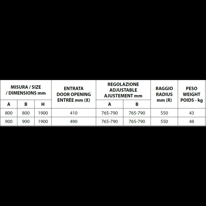 Pareti doccia 1/4 cerchio FLORA 200 80x80 x190 cm