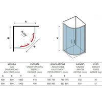 Pareti doccia serigrafate 1/4 cerchio NEW FLORA 200 90x90 x180 cm