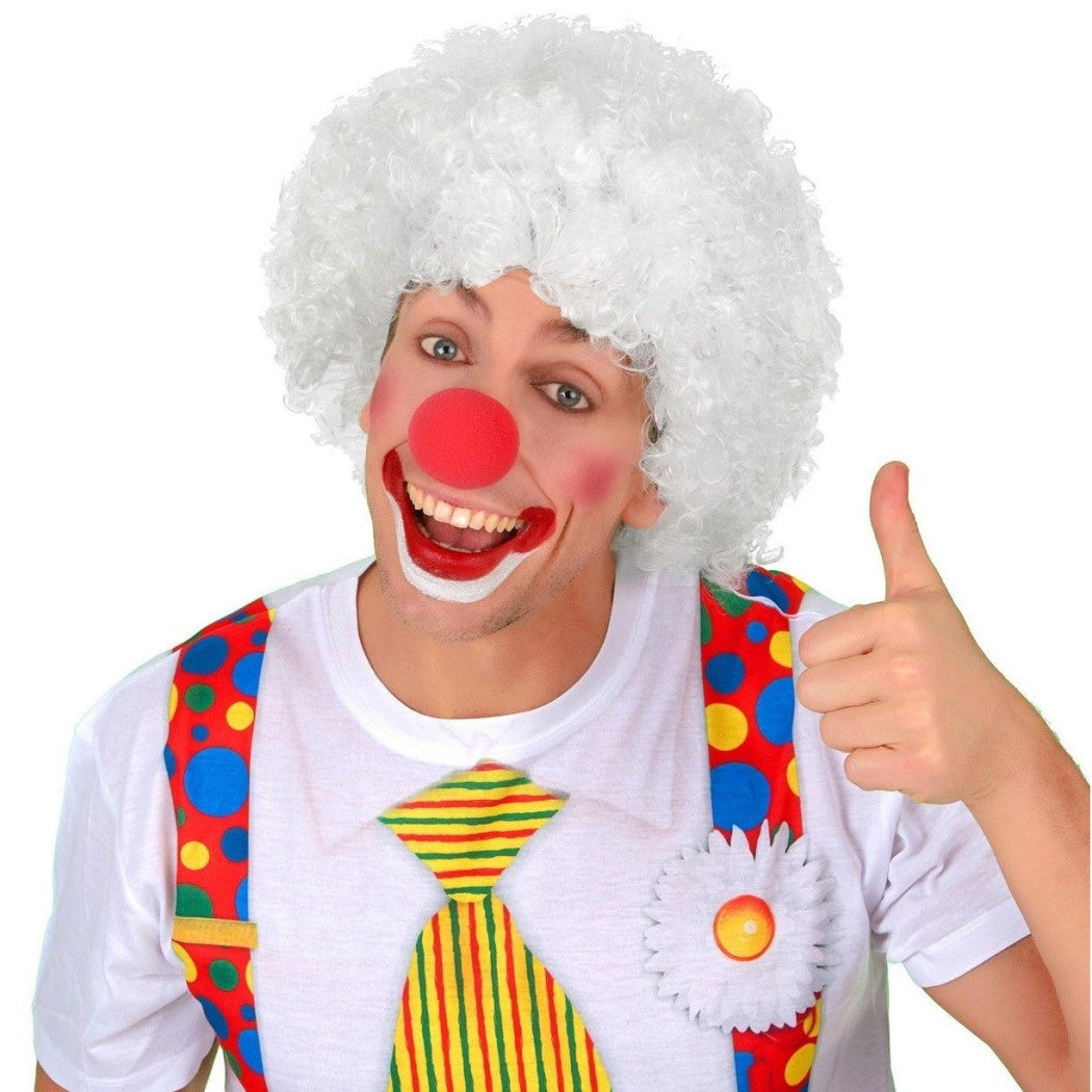 Trade Shop - Parrucca Bianca Riccia Pagliaccio Accessori Carnevale Festa Travestimento -