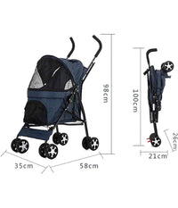 Passeggino Cani Viaggi Carrozzina Pieghevole Parapioggia Auto Portatile 4 Ruote         