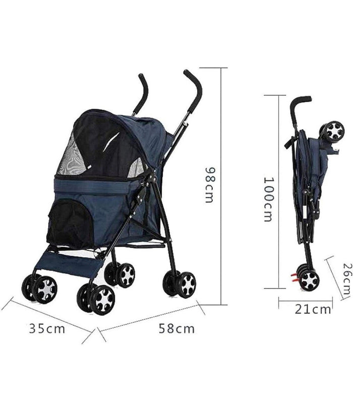 Passeggino Cani Viaggi Carrozzina Pieghevole Parapioggia Auto Portatile 4 Ruote         