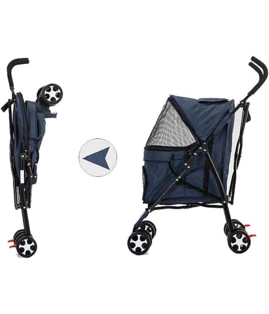 Passeggino Cani Viaggi Carrozzina Pieghevole Parapioggia Auto Portatile 4 Ruote         
