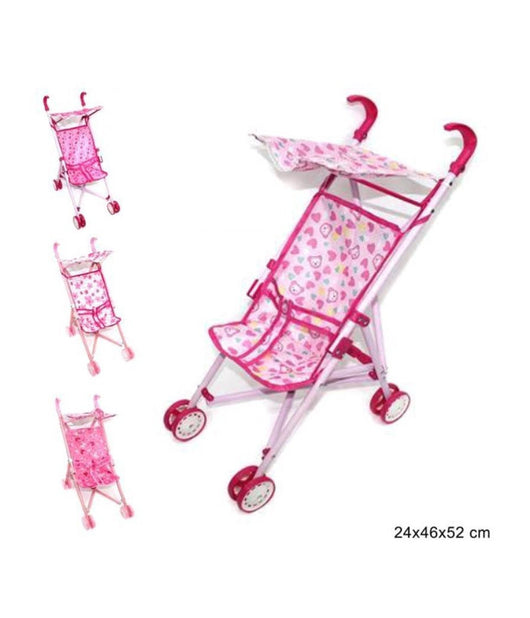 Passeggino Giocattolo Con Cappottina Per Bambole In Metallo Tessuto Assortito         