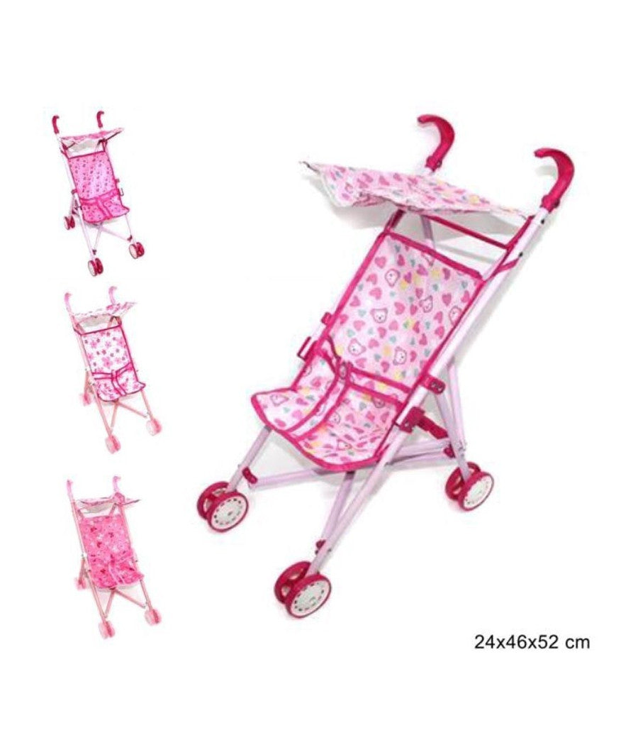 Passeggino Giocattolo Con Cappottina Per Bambole In Metallo Tessuto Assortito         