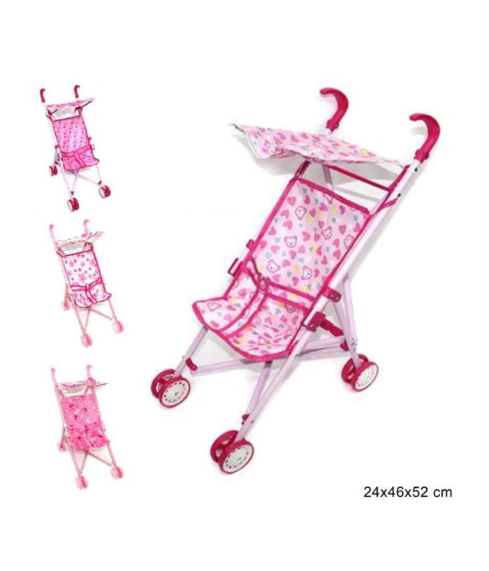 Passeggino Giocattolo Con Cappottina Per Bambole In Metallo Tessuto Assortito         