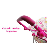 Passeggino Giocattolo Per Bambola 60cm Rosa Carrozzino Metallo Richiudibile         