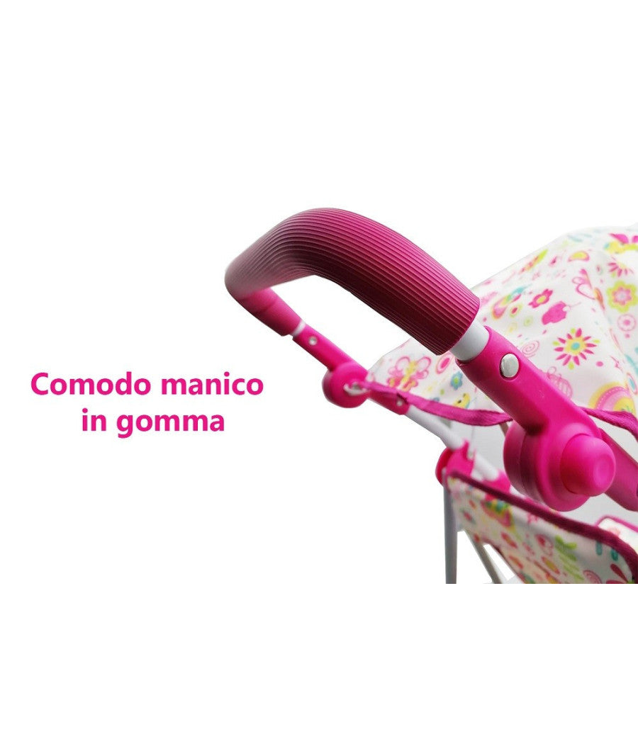 Passeggino Giocattolo Per Bambola 60cm Rosa Carrozzino Metallo Richiudibile         