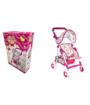 Passeggino Giocattolo Per Bambola 60cm Rosa Carrozzino Metallo Richiudibile         