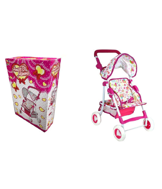 Passeggino Giocattolo Per Bambola 60cm Rosa Carrozzino Metallo Richiudibile         