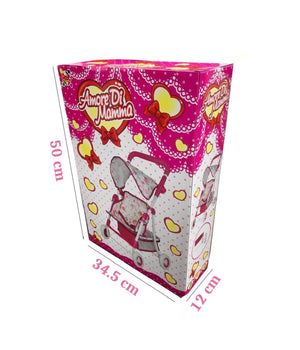 Passeggino Giocattolo Per Bambola 60cm Rosa Carrozzino Metallo Richiudibile         