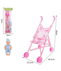 Passeggino Per Bambine Con Bambolotto Carrozzino Pieghevole Gioco Per Bambini         