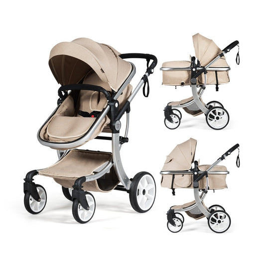 Passeggino per neonati ad alta posizione, Carrozzina reclinabile reversibile pieghevole con copertura regolabile Sabbia-Passeggini per bimbi