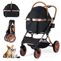 Passeggino animali pieghevole 3 in 1 con portapacchi rimovibile, Passeggino animali tettuccio cuscino rimovibile Nero-Giochi e accessori per cani