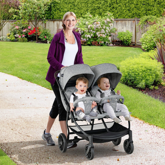 Passeggino doppio pieghevole per bambini con schienale regolabile, Passeggino portatile per neonati Grigio-Passeggini per bimbi